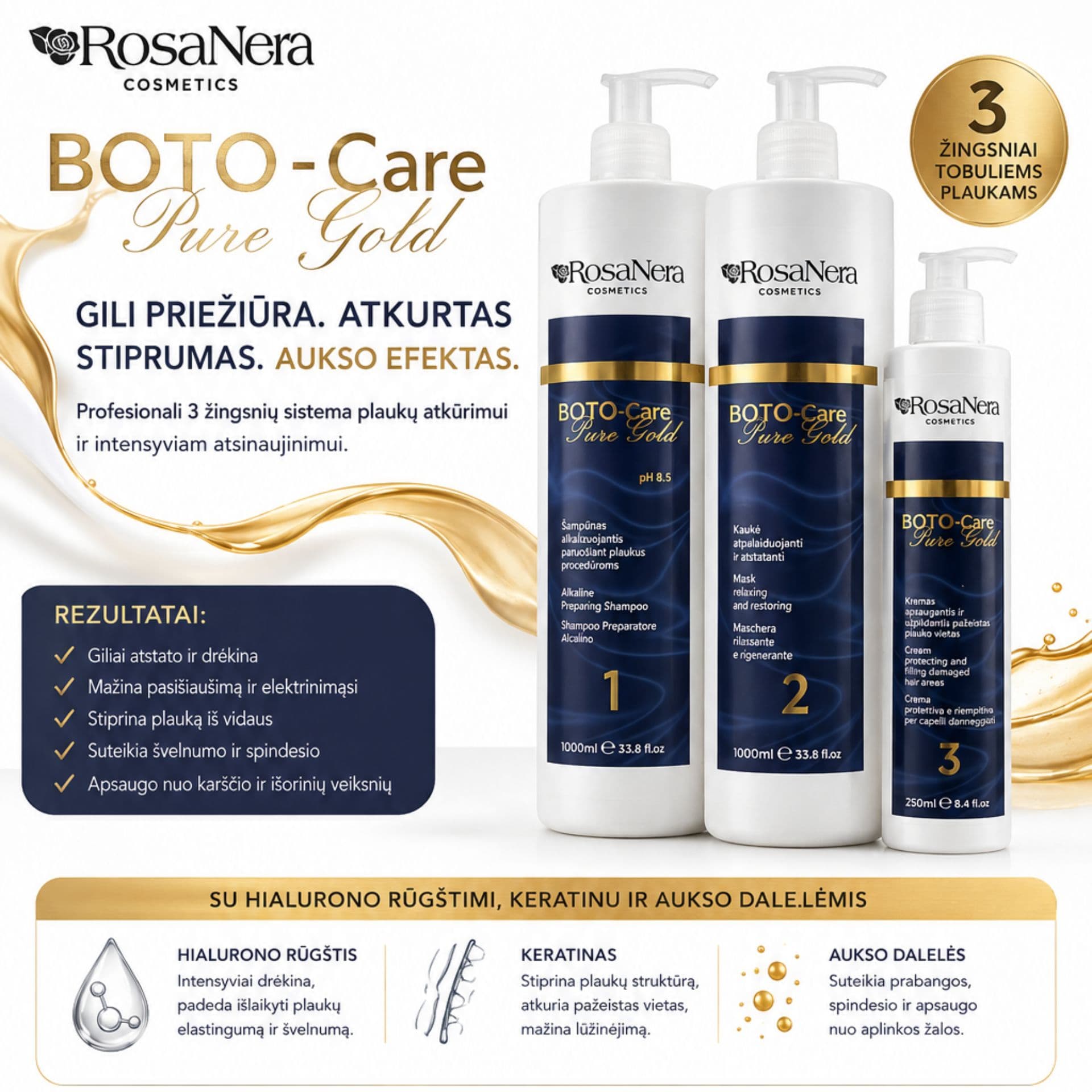 BOTO-Care Pure Gold – profesionalus 3 etapų plaukų priežiūros rinkinys — 2
